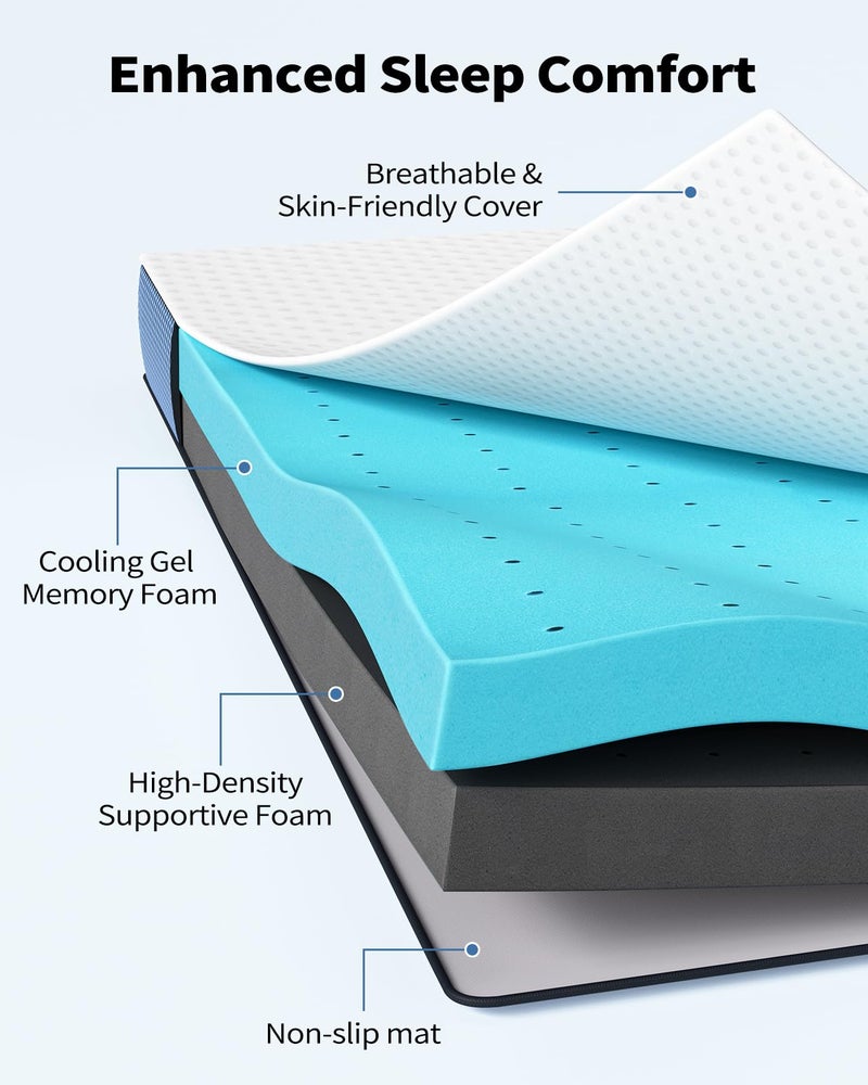 PERLECARE 3 Inch Firm Mattress Topper Twin Size, Cooling Gel-Infused & Bamboo Charcoal Memory Foam Bed Topper for Pressure Relief, High-Density Mattress Pad with Removable Cover - Image 2