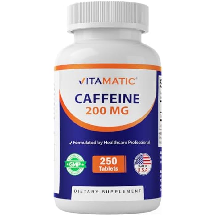 Vitamatic Caffeine Pills 200mg per Serving, 250 Vegetarian Tablets - Image 1