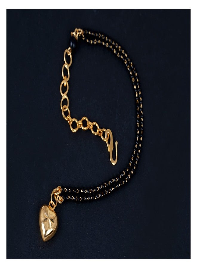 JFL - Jewellery for Less Romantic|Valentines day|Gift idea|for her|Women| Girls|Wife|Girlfriend|Lover|Fiance|Crush Gold Plated Stylish Floral Heart Pendant Hand Mangalsutra for Women,Valentine - Image 2