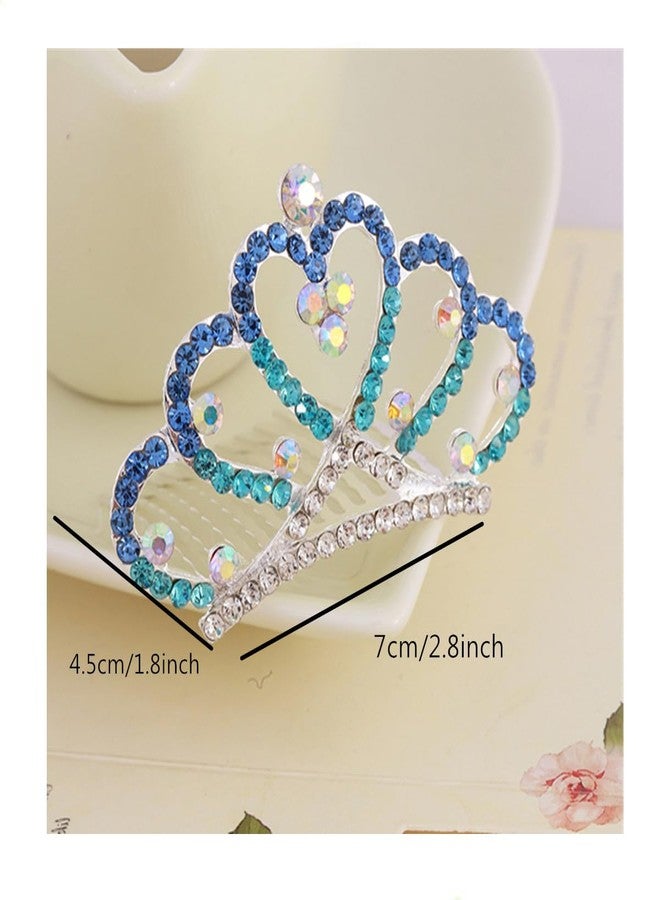 Beetoo Princess Tiara Comb, 2PCS Crystal Rhinestone Crown Hair Comb, Mini Crown Rhinestone Hair Comb for Women (Blue) - Image 2