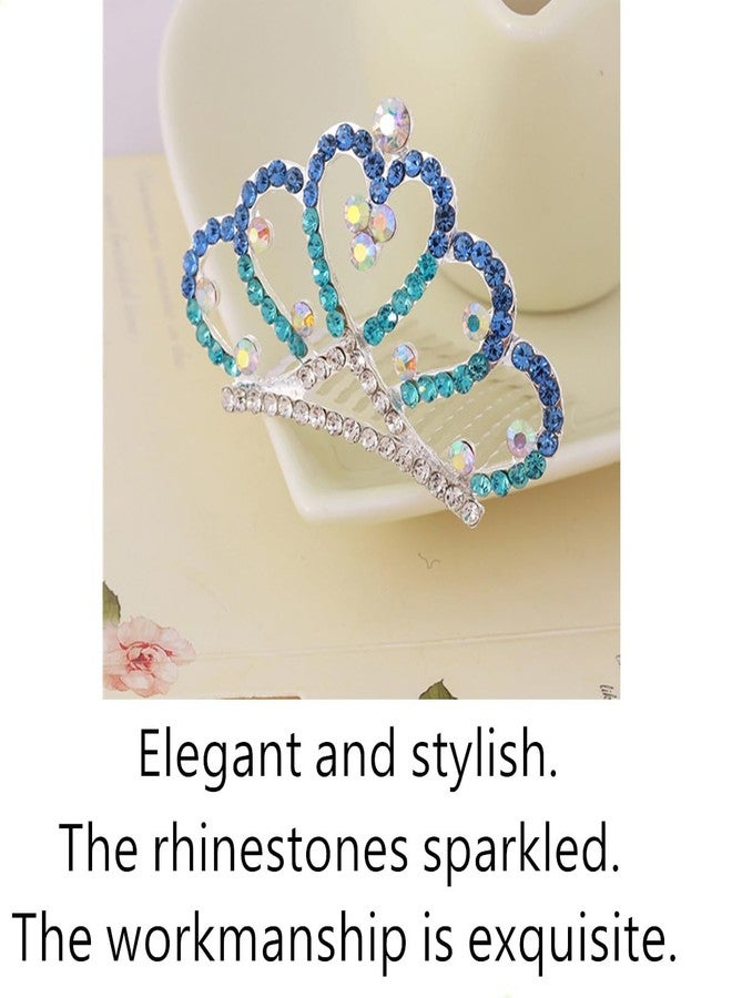 Beetoo Princess Tiara Comb, 2PCS Crystal Rhinestone Crown Hair Comb, Mini Crown Rhinestone Hair Comb for Women (Blue) - Image 3