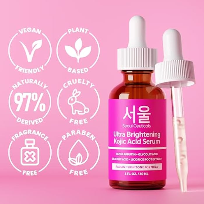 SeoulCeuticals Korean Skin Care Kojic Acid Serum Alpha Arbutin – Dark Spot Remover Corrector Glycolic Acid + Salicylic Acid K Beauty 1oz - Image 5