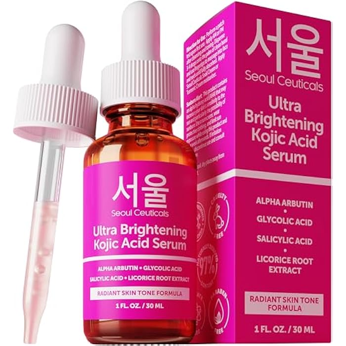 SeoulCeuticals Korean Skin Care Kojic Acid Serum Alpha Arbutin – Dark Spot Remover Corrector Glycolic Acid + Salicylic Acid K Beauty 1oz - Image 1