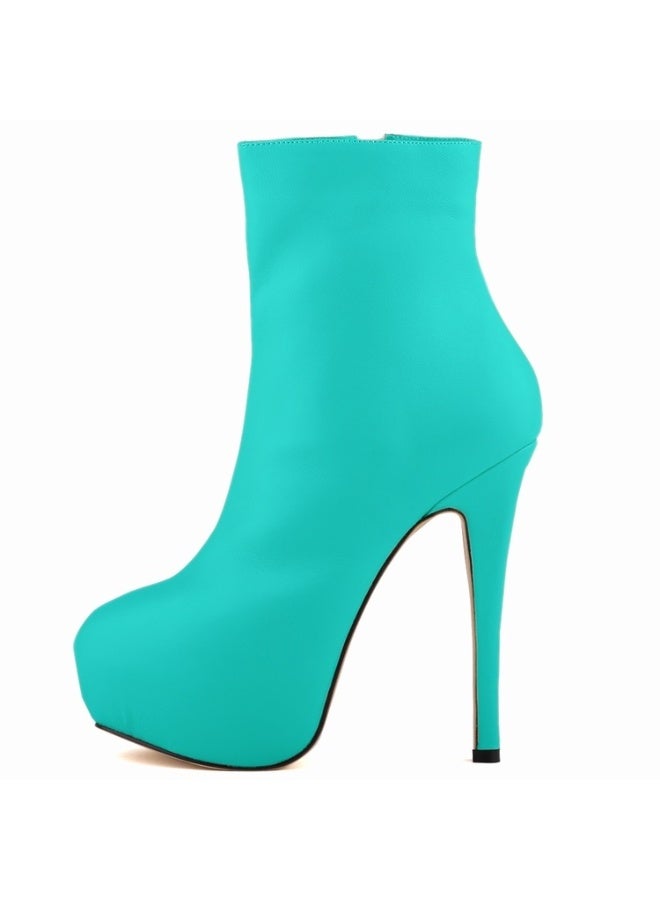Loquat Ultra-high heel round-toe short women's boots 14cm Green  - Image 1