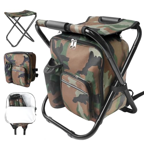 SDLDEER Folding Camping Chair Stool Backpack with Cooler Insulated Picnic Bag Portable Hunting Fishing Multifunction Chair for Outdoors Hiking Hunting Travel Camouflage - Image 1
