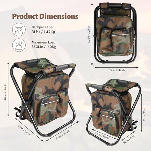 SDLDEER Folding Camping Chair Stool Backpack with Cooler Insulated Picnic Bag Portable Hunting Fishing Multifunction Chair for Outdoors Hiking Hunting Travel Camouflage - Image 3