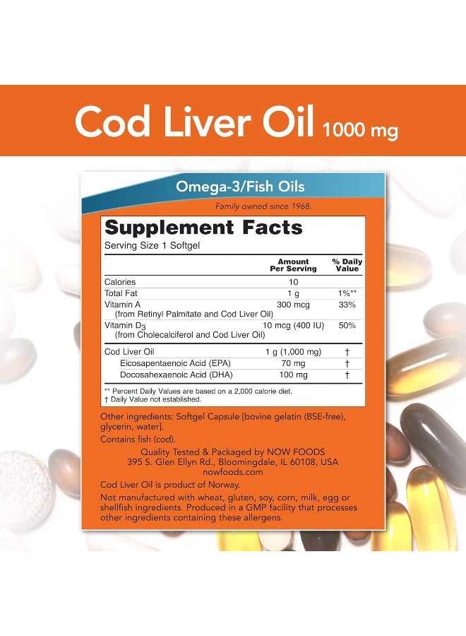 Now Foods Cod Liver Oil Soft Gels, 1000 mg, 90 Count (2 Pack) - Image 2