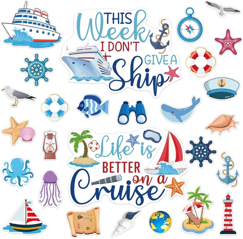 TREACLUB 27PCS Cruise Door Decorations Magnetic, Large Nautical Ship Magnets Reusable Funny Carnival Cruise Cabin Magnets Stickers for Door Decorations Fridge Car Computer - Image 1