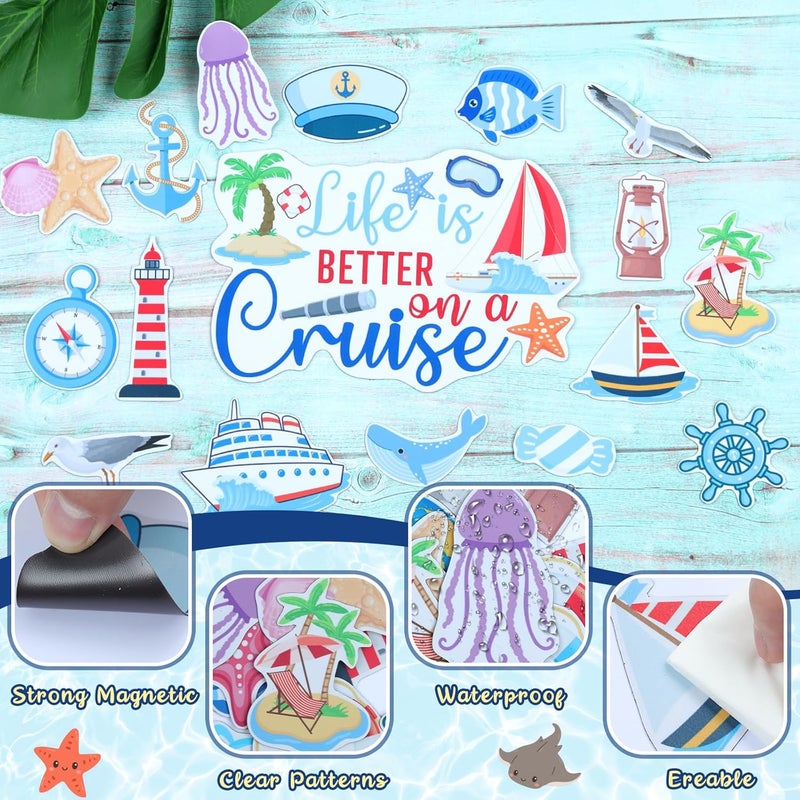 TREACLUB 27PCS Cruise Door Decorations Magnetic, Large Nautical Ship Magnets Reusable Funny Carnival Cruise Cabin Magnets Stickers for Door Decorations Fridge Car Computer - Image 3