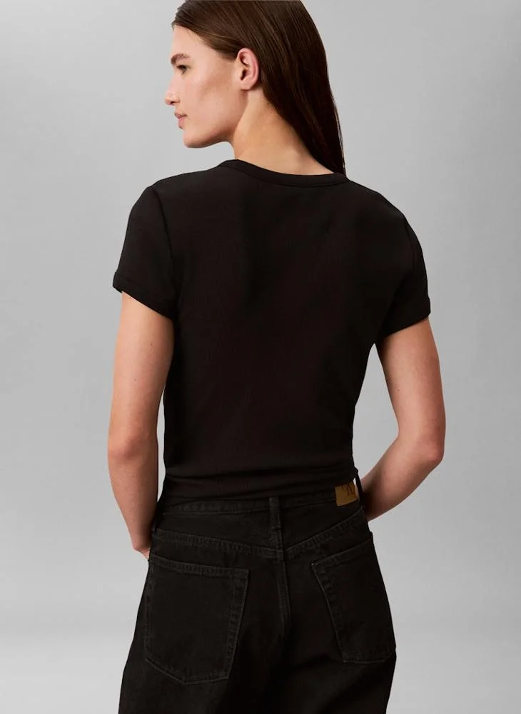 Calvin Klein Jeans  Casual 2X2 Baby Rib Logo Baby T-Shirt for Women | Best Price UAE