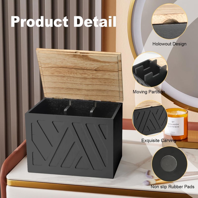 MROUEN Tampon Holder for Bathroom, Feminine Product Organizer, Pad Organize Case with Lid, Shark Week Wooden Tampon Storage Decor, Lady Girl Stuff Box for Toilet Bathroom Accessories- Black - Image 5