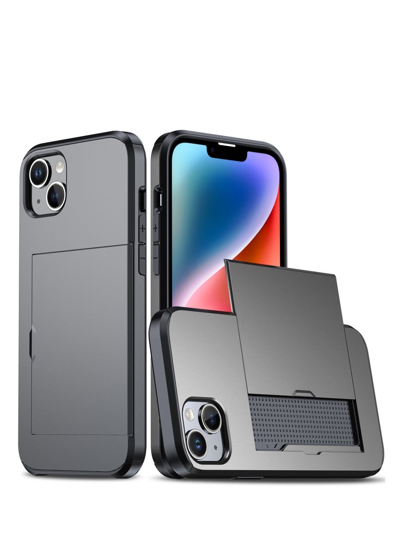 جولف لينك حافظة آيفون 15 بلس مع حامل بطاقات شديدة التحمل بطبقة مزدوجة مخفية وفتحة للبطاقات رفيعة باللون الرمادي - Image 1