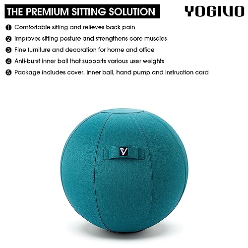 YOGIVO كرسي كرة يوجيف، كرسي كرة اليوغا، كرسي كرة التمرين لمكتب المنزل، كرة الاستقرار للياقة البدنية والبيلاتس، مقعد كرة التوازن المريح مع غطاء ومضخة - Image 3
