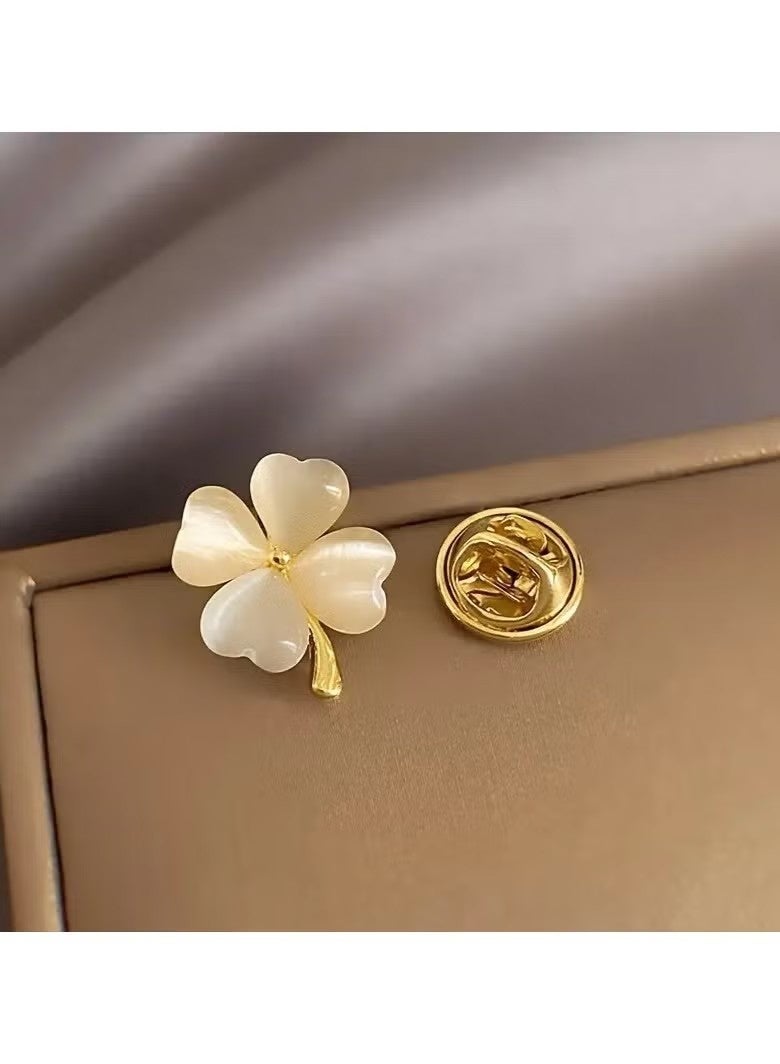 3pcs set of Women's fashionable flower brooches, cat's eye stone metal collar pin, Women's cute shirt imitation see-through pin - Image 5