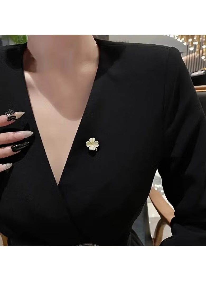 3pcs set of Women's fashionable flower brooches, cat's eye stone metal collar pin, Women's cute shirt imitation see-through pin - Image 4