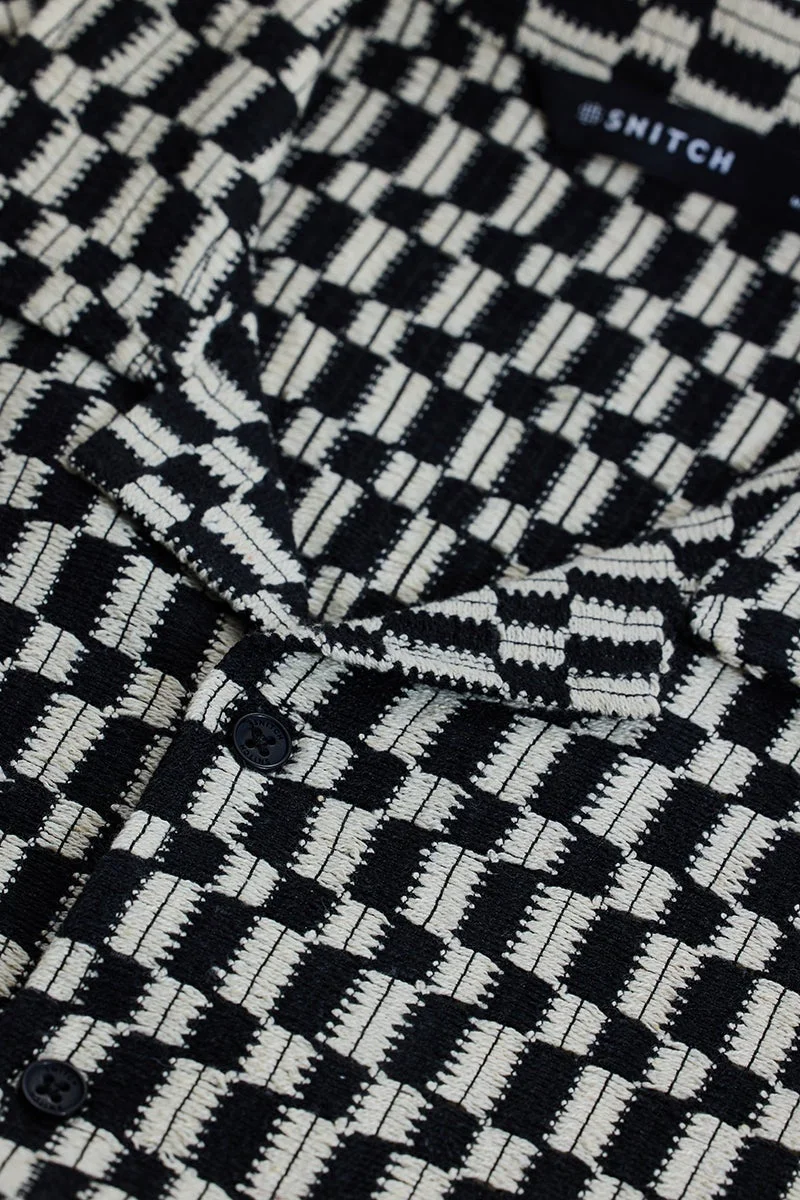 سنيتش Jet Black Striped Half Sleeve Oversized Shirt