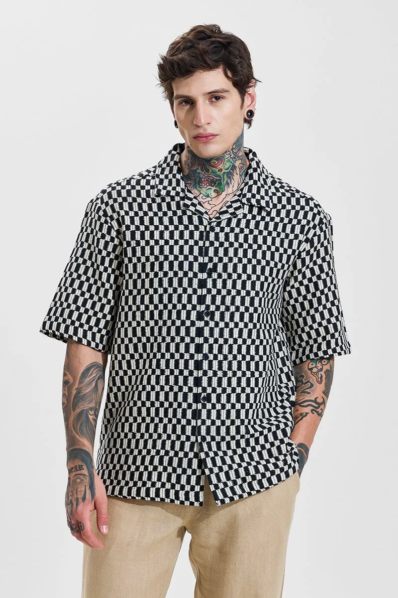 SNITCH Jet Black Striped Half Sleeve Oversized Shirt