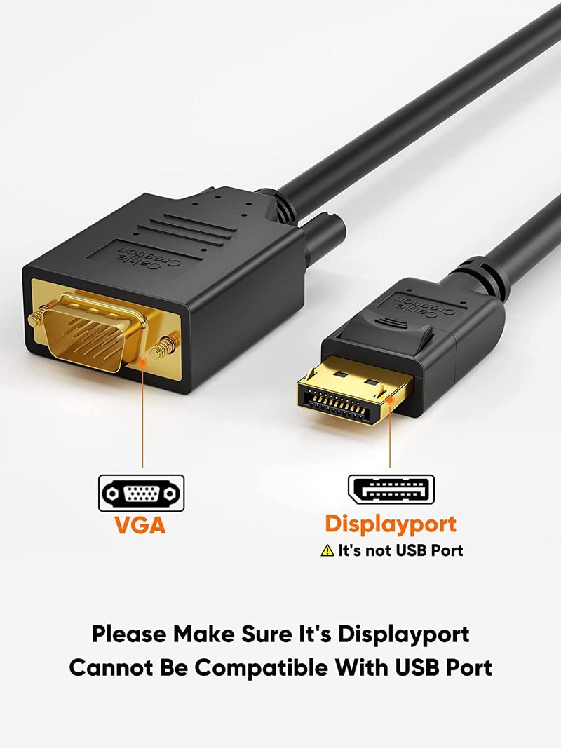 CableCreation 6ft DP to VGA Cable, Black, Supports 1080P@60Hz, Connects DisplayPort Devices to VGA Monitors, Displays, or Projectors - Image 2