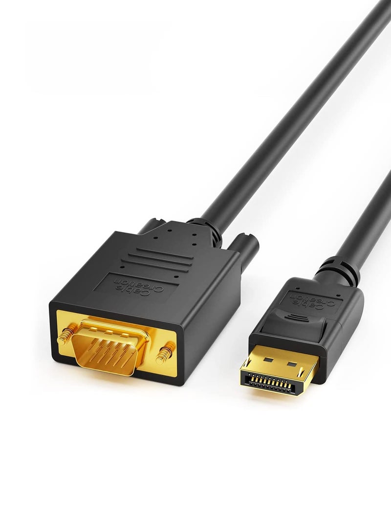 CableCreation 6ft DP to VGA Cable, Black, Supports 1080P@60Hz, Connects DisplayPort Devices to VGA Monitors, Displays, or Projectors - Image 1