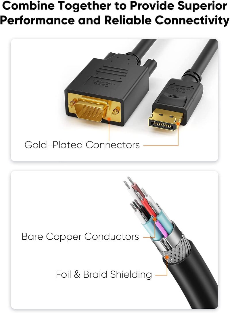 CableCreation 6ft DP to VGA Cable, Black, Supports 1080P@60Hz, Connects DisplayPort Devices to VGA Monitors, Displays, or Projectors - Image 3