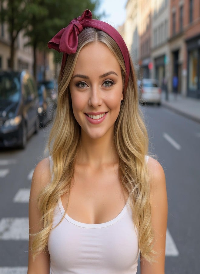 CHUNG Women's Square Satin Scarf 27.5" Bandanas Solid 50s Retro Neck Scarves Emulation Silk Handbag Hair Ribbons Necktie, Burgundy, 27.5*27.5" - Image 2