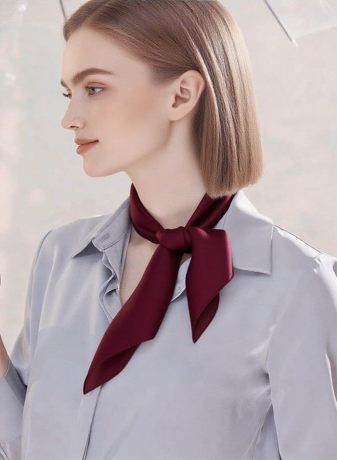 CHUNG Women's Square Satin Scarf 27.5" Bandanas Solid 50s Retro Neck Scarves Emulation Silk Handbag Hair Ribbons Necktie, Burgundy, 27.5*27.5" - Image 5