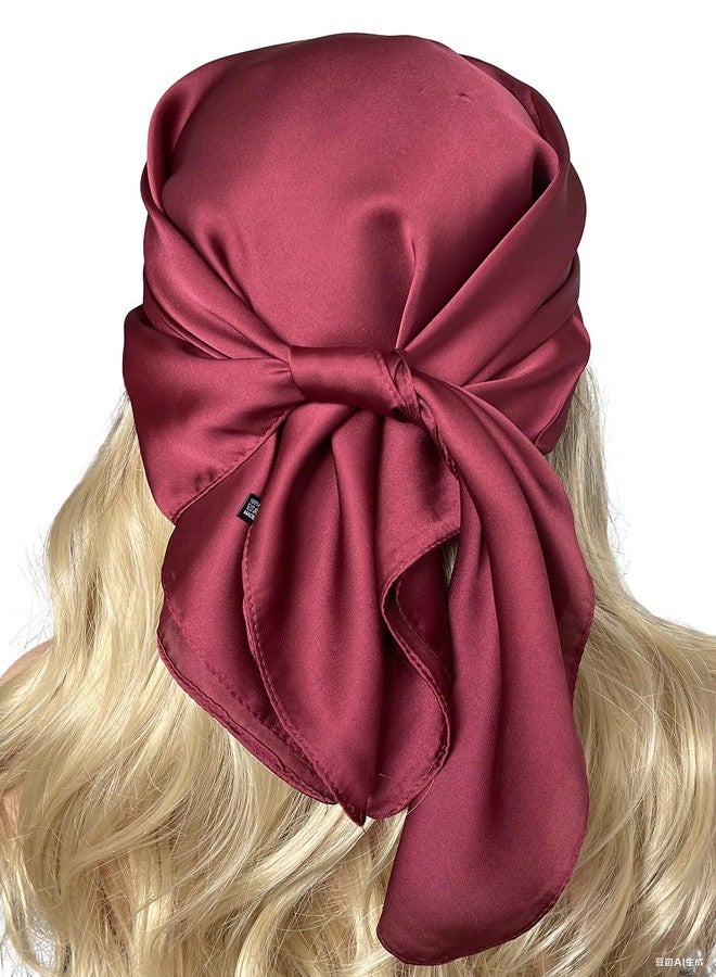 CHUNG Women's Square Satin Scarf 27.5" Bandanas Solid 50s Retro Neck Scarves Emulation Silk Handbag Hair Ribbons Necktie, Burgundy, 27.5*27.5" - Image 3