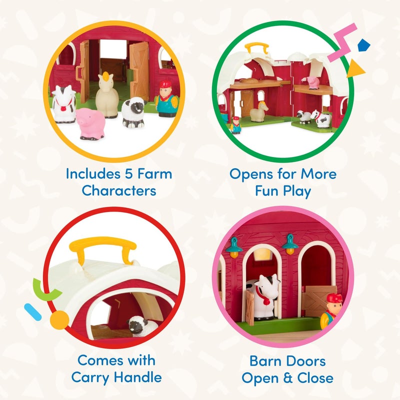BATTAT باتات – مجموعة اللعب الكلاسيكية للمزرعة – ألعاب مزرعة للأطفال الصغار – حيوانات المزرعة – حظيرة المزارع مع مقبض حمل – 18 شهرًا + – حظيرة حمراء كبيرة - 13.5 * 12 * 9 بوصة - Image 2