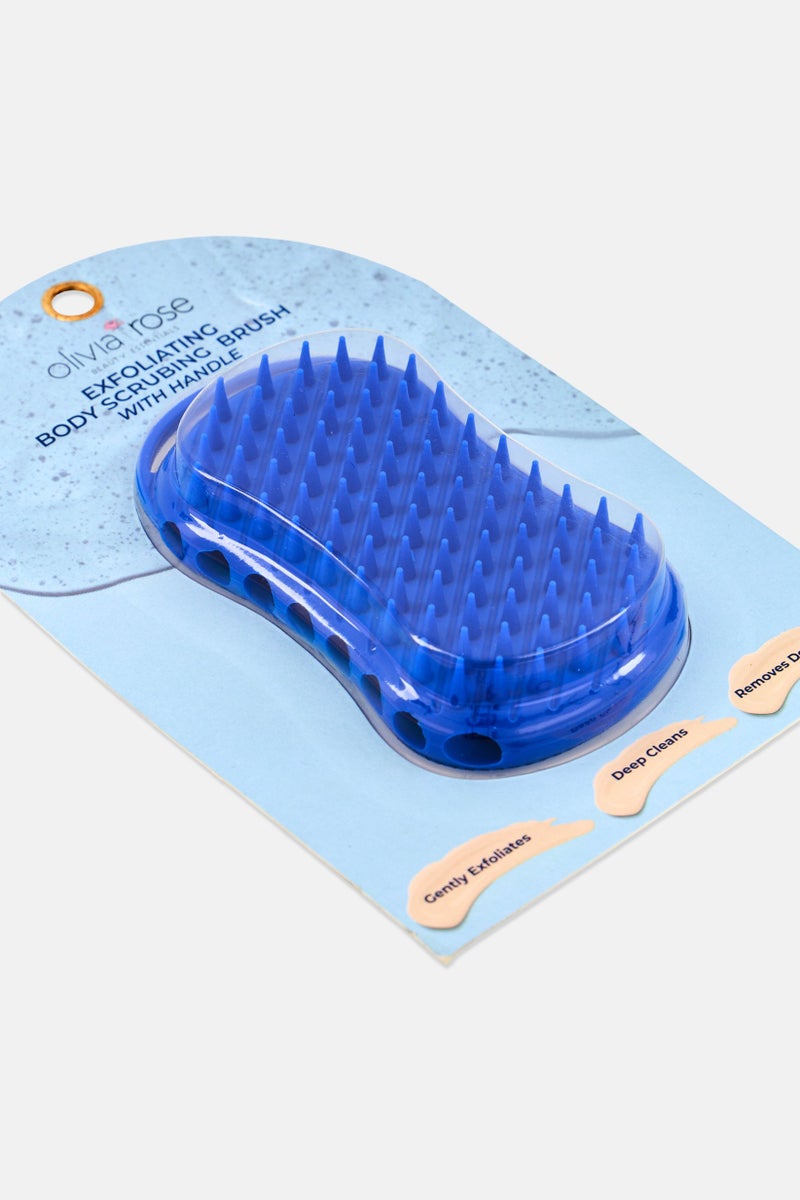 Olivia Rose Silicone Exfoliating Body Scrubing Brush With Handle, Blue - Image 2