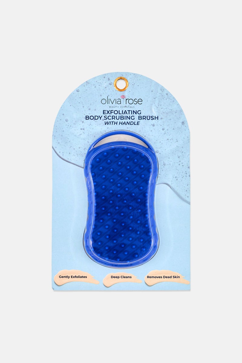 Olivia Rose Silicone Exfoliating Body Scrubing Brush With Handle, Blue - Image 1