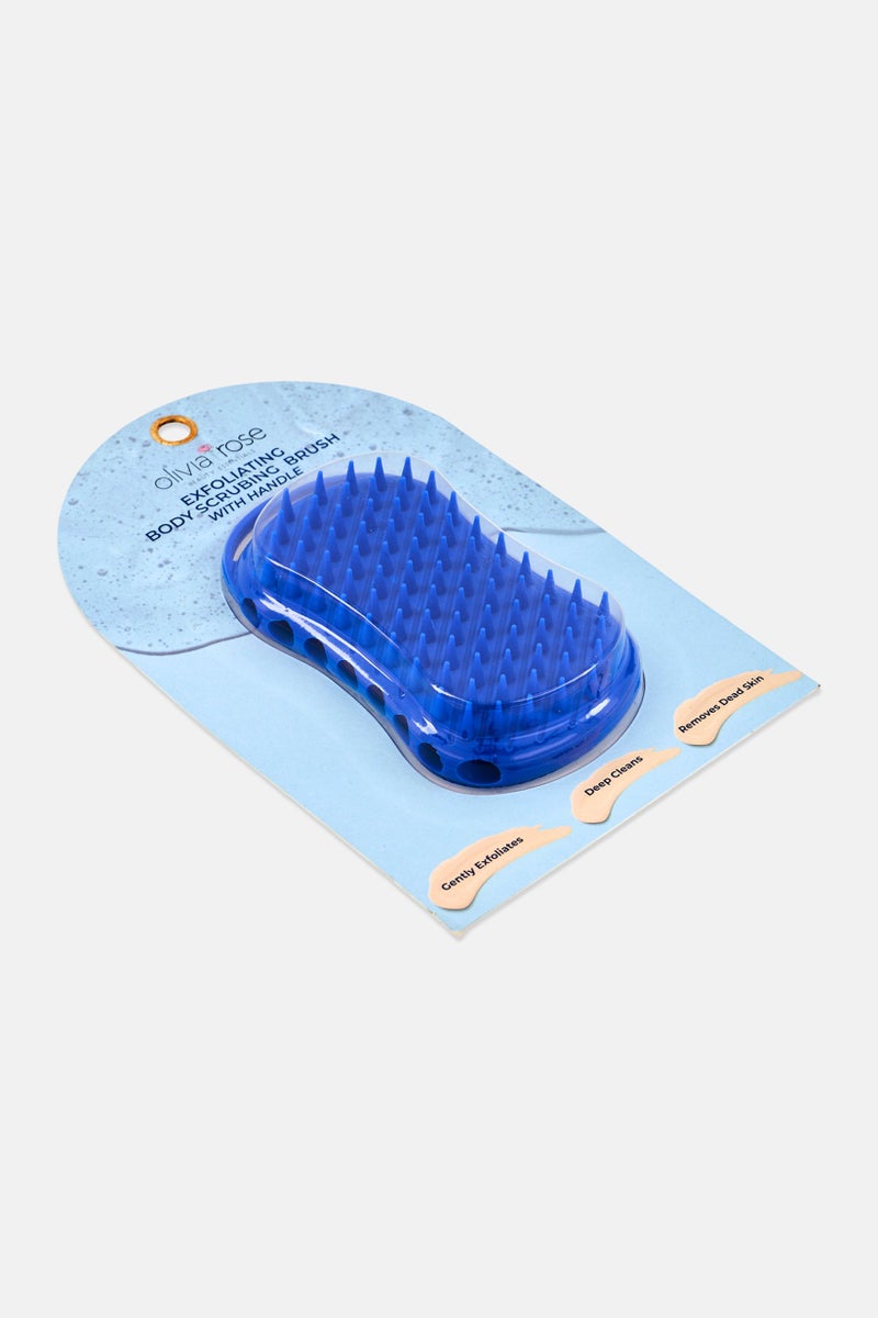 Olivia Rose Silicone Exfoliating Body Scrubing Brush With Handle, Blue - Image 3