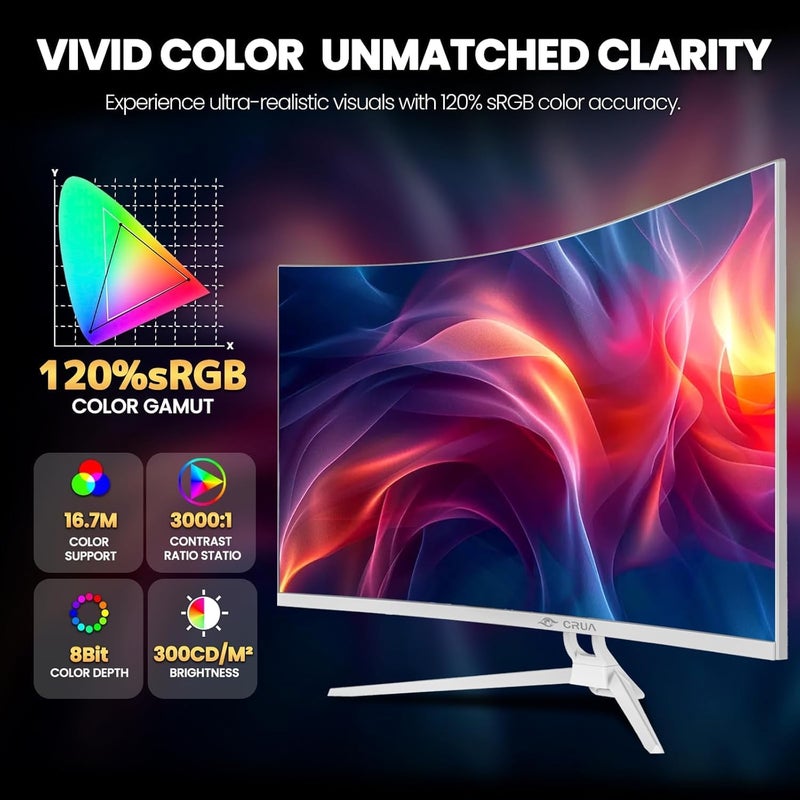 CRUA 32" inch 4K 60Hz Gaming Monitor UHD(3840x2160) Curved 1500R Display Screen Type-C 120% sRGB Built in Speaker RGB Backlighting Suitable for Home Office, Commercial Use & Image White - Image 3