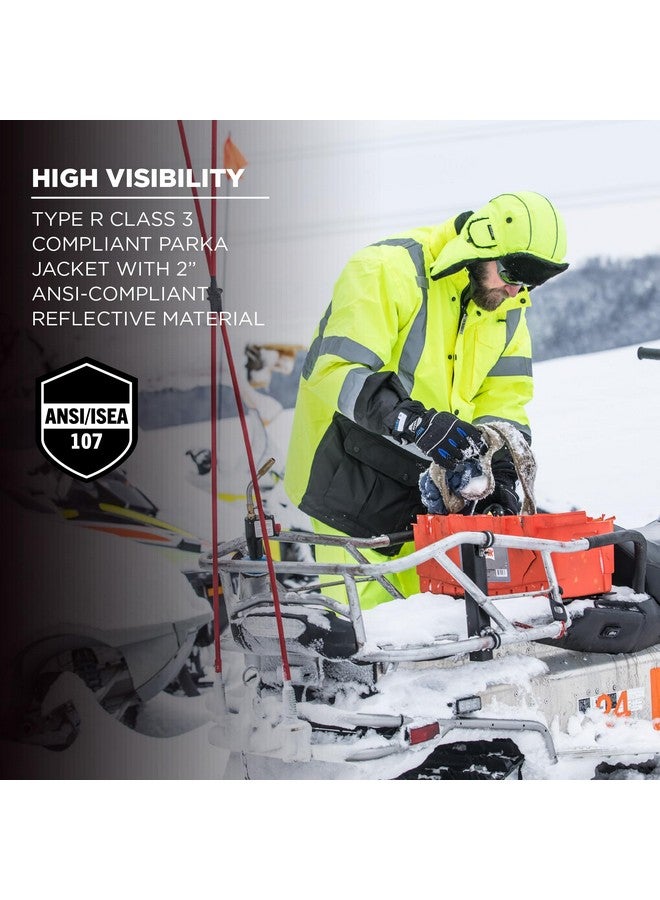 Ergodyne High Visibility Reflective Winter Safety Jacket, Insulated Parka, ANSI Compliant, Ergodyne GloWear 8384,Lime,Medium  - Image 3