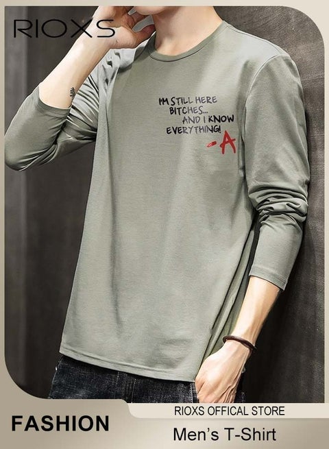 تي شيرت رجالي بأكمام طويلة، بلوزة كاجوال مطبوعة بحروف للرجال، تي شيرت فضفاض ومريح برقبة مستديرة، قمصان رياضية خفيفة ومرنة، تي شيرت ربيعي خريفي، للارتداء اليومي، والتنقل، والتجمعات العائلية، والمغامرات في الهواء الطلق والمزيد.