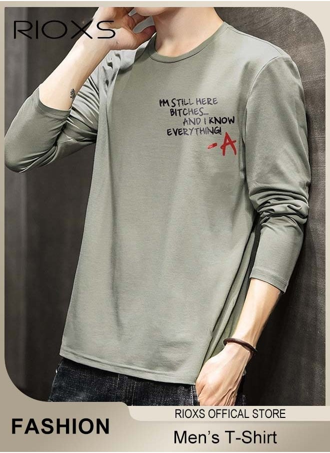 RIOXS - Men's Long Sleeve T-Shirt, Fashion Casual Blouse For Men, Loose Comfy Lightweight Tee Shirt, Stretchy Athletic Crew Neck Tops, Muscle T-Shirt, Gift For Daddy Boyfriend Husband - Image 1