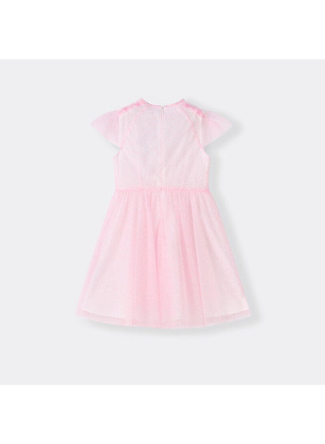 Annil Children's Clothing, Girls' Short-sleeve Dress, Summer New Style, New Chinese-style, Solid Color, Mesh, Sweet, Lightweight Dress - Image 1