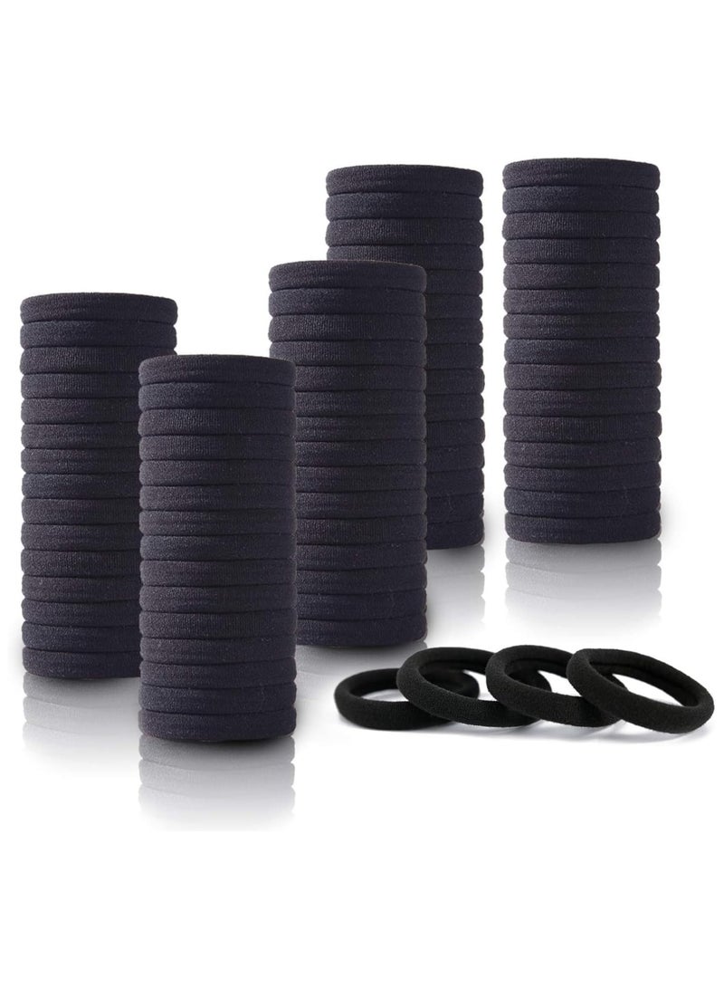 50pcs Black Hair Ties Heavy Curly Elastic Ponytail Holders Solid Headbands No Seamless Cotton for women & girls  (Black) - Image 1