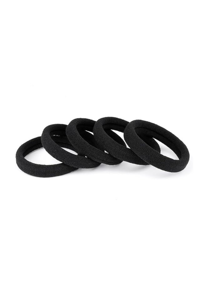 50pcs Black Hair Ties Heavy Curly Elastic Ponytail Holders Solid Headbands No Seamless Cotton for women & girls  (Black) - Image 5