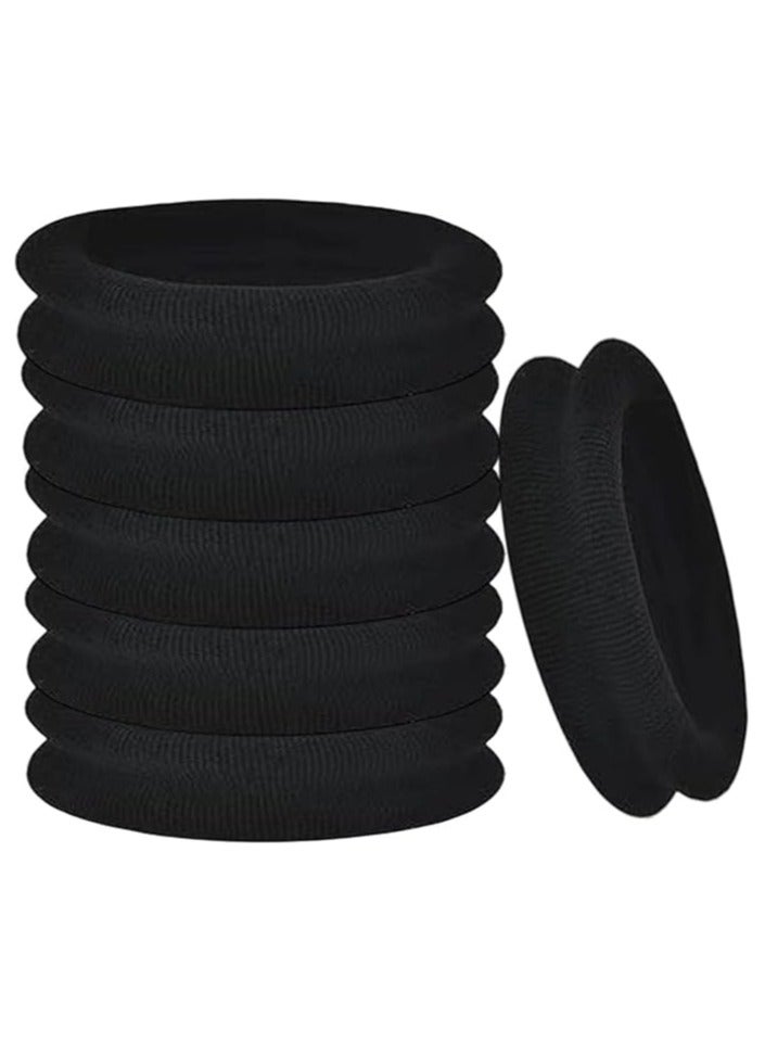 50pcs Black Hair Ties Heavy Curly Elastic Ponytail Holders Solid Headbands No Seamless Cotton for women & girls  (Black) - Image 2