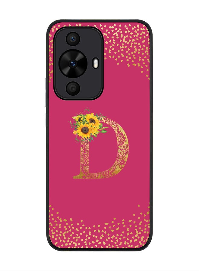 Stylizedd Rugged Black Case for Huawei nova 12s / Huawei nova 11/ Huawei nova 12 Lite 4G,Custom Monogram Initial Letter Floral Alphabet - D (Deep Pink Rose) - Image 1