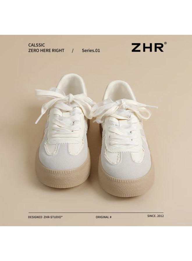 Zhr Dexun Women's Lace-up Thick-soled Heightening Casual Shoes, Versatile Sports Shoes For Women, Ks63, Beige, Size 38 - Image 4