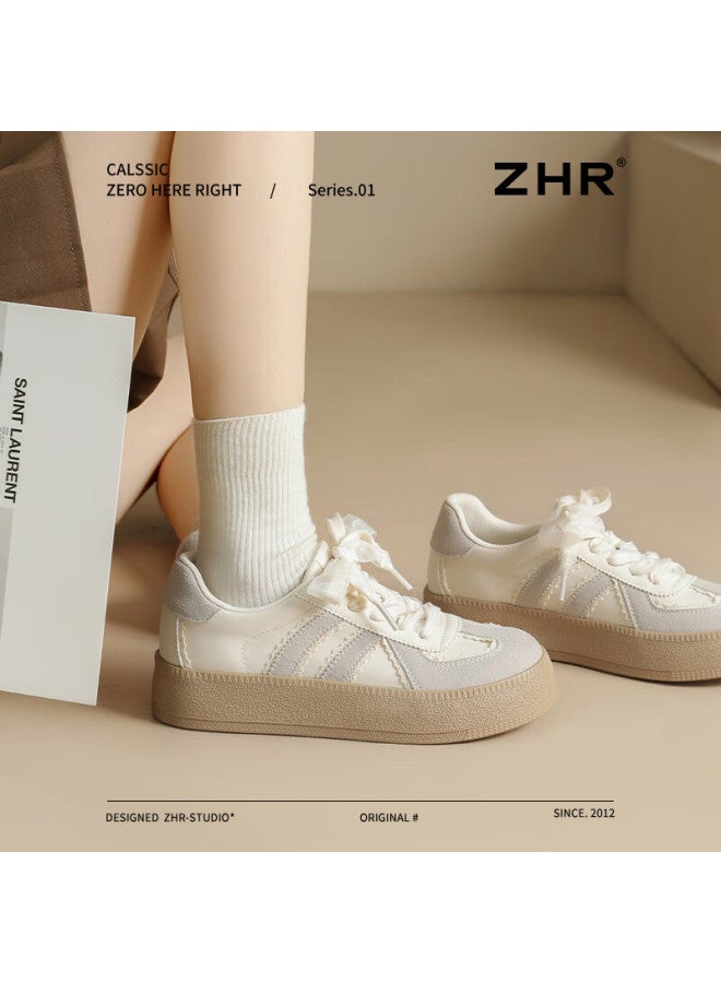 Zhr Dexun Women's Lace-up Thick-soled Heightening Casual Shoes, Versatile Sports Shoes For Women, Ks63, Beige, Size 38 - Image 2