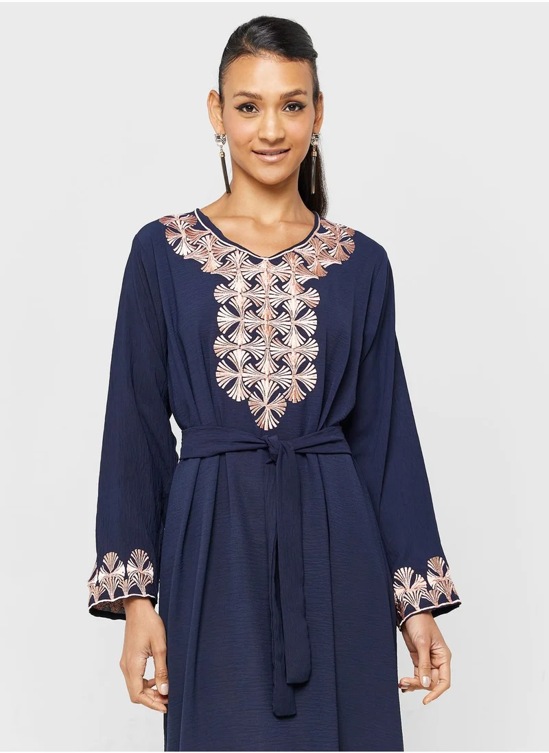 hayas closet Embroidered Belted Jalabiya