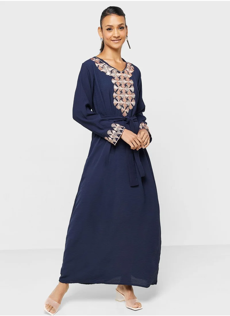 hayas closet Embroidered Belted Jalabiya