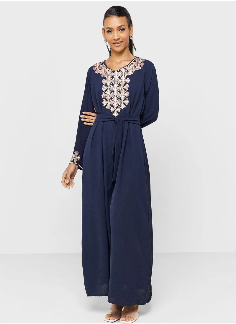 hayas closet Embroidered Belted Jalabiya