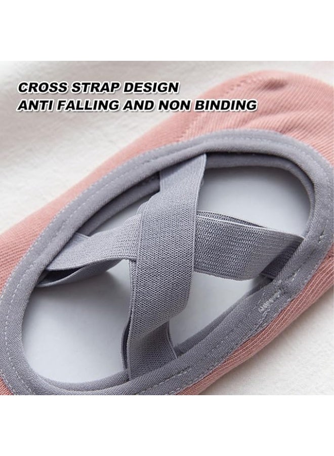 KCDMBUE 4 Pairs Non-Slip Yoga Socks with Straps, Cotton Grip Socks for Women, Pilates Socks for Ballet, Barre, Dance, Workout, Fitness, Barefoot Exercise, Sweat Absorbing (Style 2) - Image 4