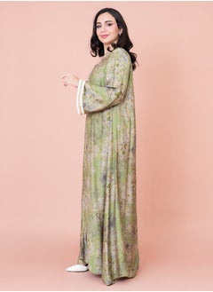 اكسا جلابية مطرزة منقوشة زهور IK1028 رمادي  - Image 3