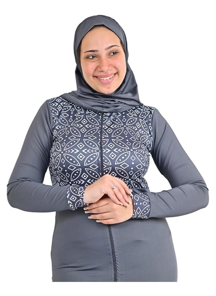 سول سوافا - ملابس سباحة نسائية إسلامية متواضعة من Sol Suave مع غطاء كامل للحجاب وأكمام طويلة مع سحاب وسروال طويل، ملابس سباحة 3 قطع من ملابس البوركيني الإسلامية. - Image 1