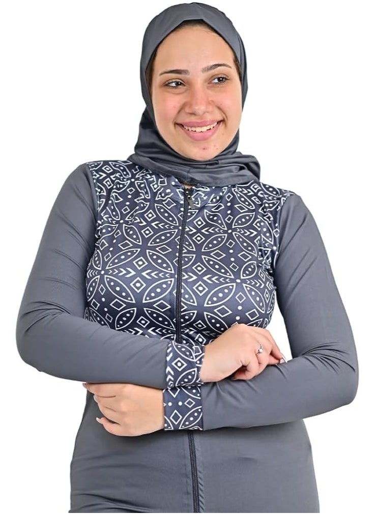 سول سوافا - ملابس سباحة نسائية إسلامية متواضعة من Sol Suave مع غطاء كامل للحجاب وأكمام طويلة مع سحاب وسروال طويل، ملابس سباحة 3 قطع من ملابس البوركيني الإسلامية. - Image 1
