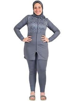 ملابس سباحة نسائية إسلامية متواضعة من Sol Suave مع غطاء كامل للحجاب وأكمام طويلة مع سحاب وسروال طويل، ملابس سباحة 3 قطع من ملابس البوركيني الإسلامية.